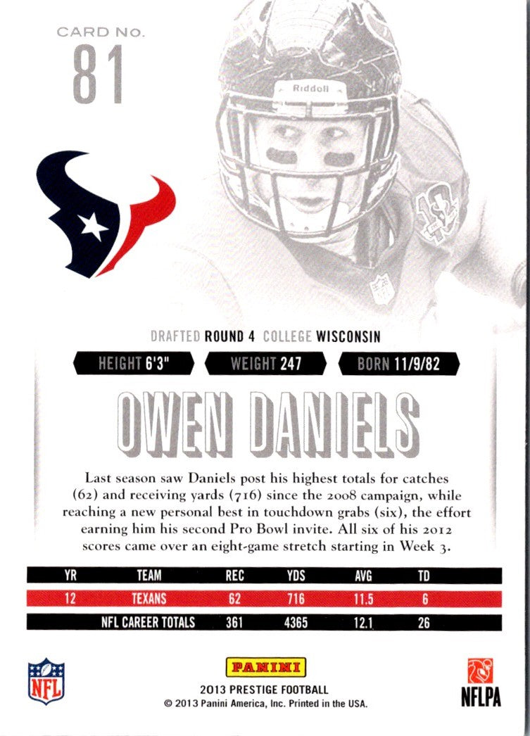 2013 Panini Prestige Owen Daniels