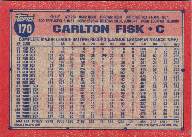 1991 Topps Carlton Fisk