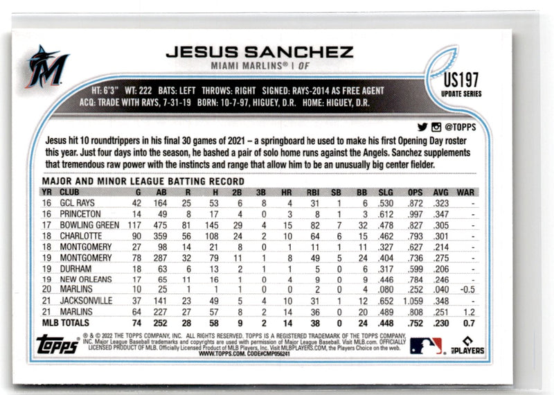 2022 Topps Update Gold Foil Jesus Sanchez