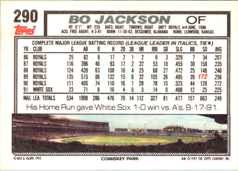 1992 Topps Gold Winners Bo Jackson