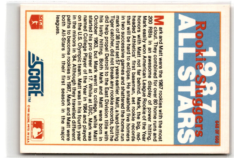 1988 Score Mark McGwire/Matt Nokes