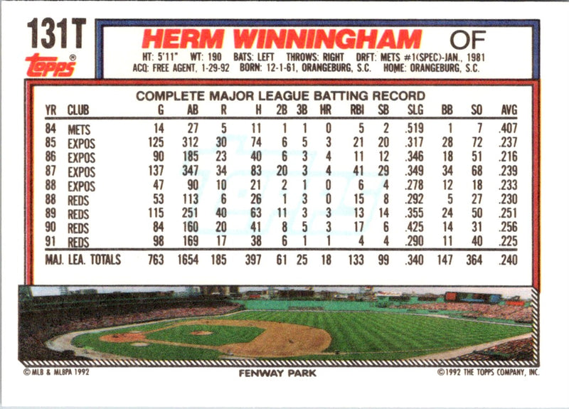 1992 Topps Traded Herm Winningham