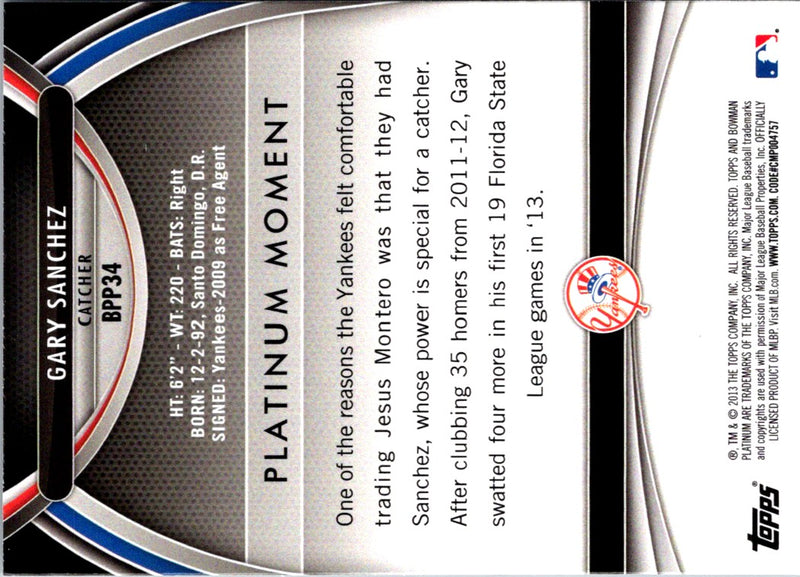 2013 Bowman Platinum Prospects Gary Sanchez