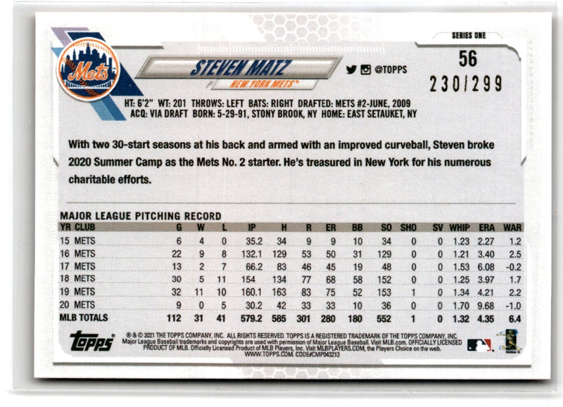 2021 Topps Orange Star Steven Matz