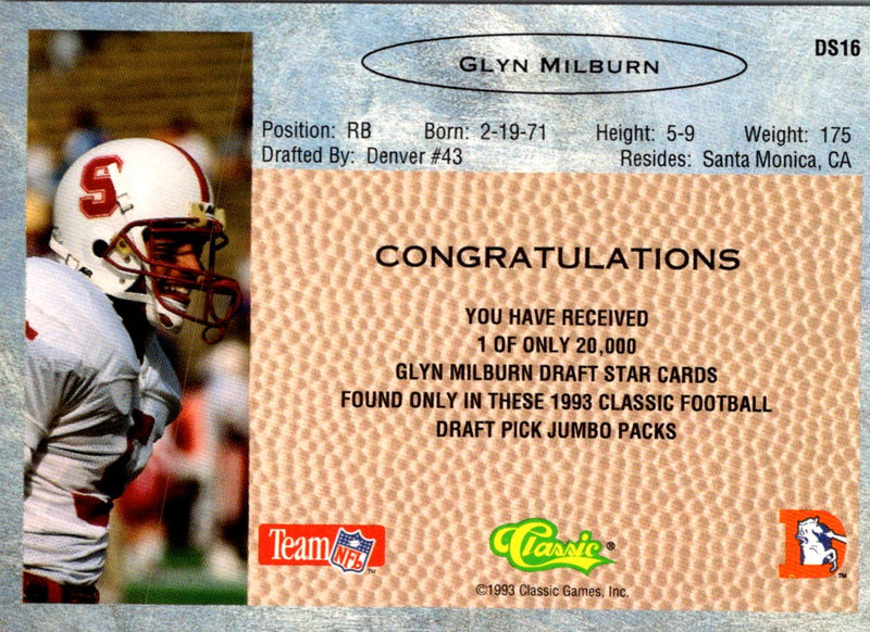 1993 Classic Draft Stars Glyn Milburn