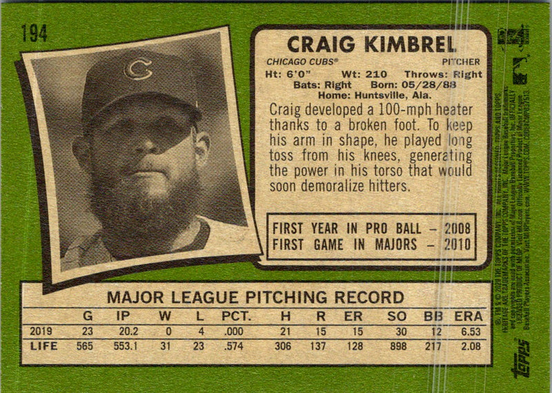 2020 Topps Heritage Craig Kimbrel