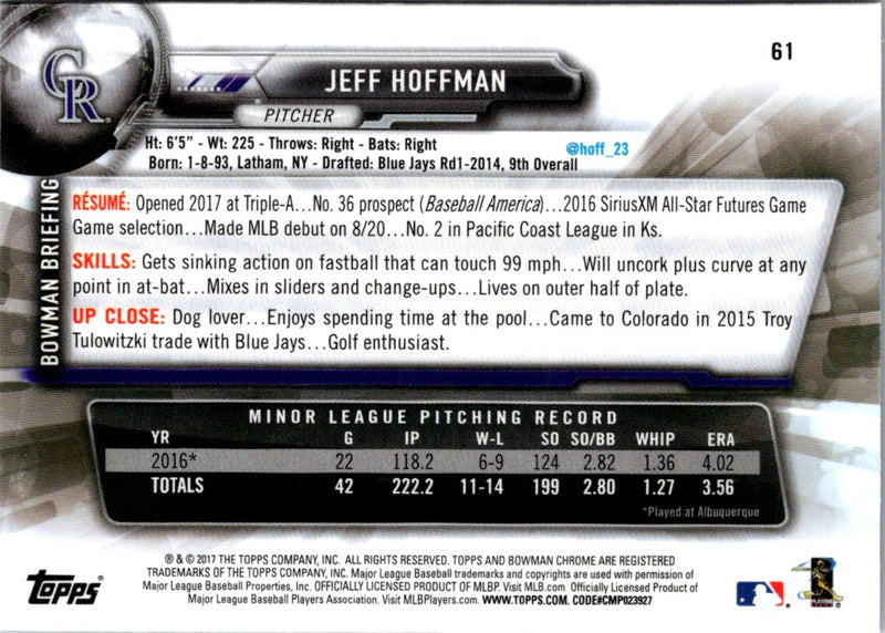 2017 Bowman Chrome Jeff Hoffman