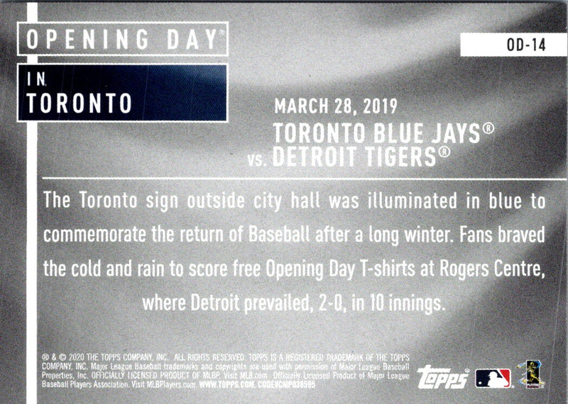 2020 Topps Opening Day Toronto Blue Jays