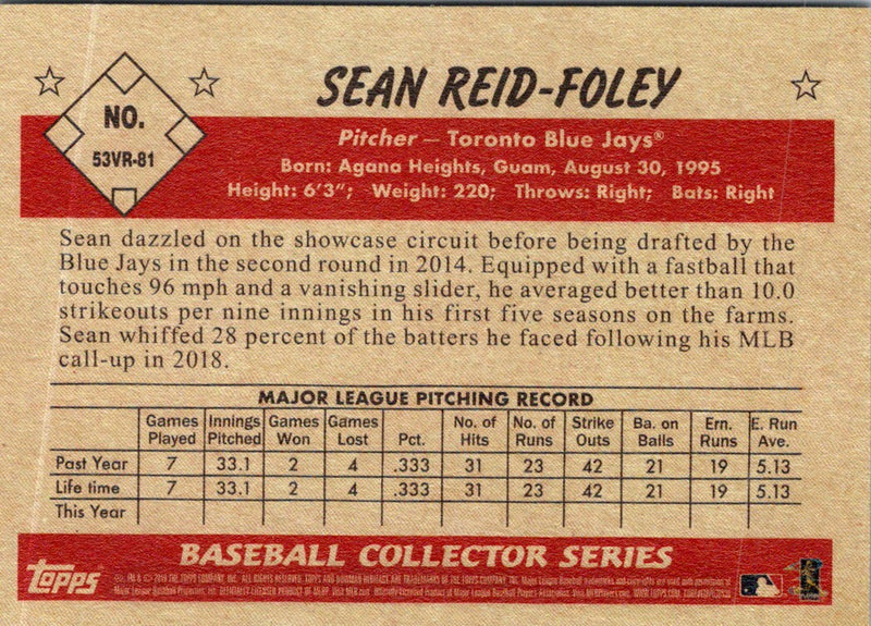 2019 Bowman Heritage Sean Reid-Foley