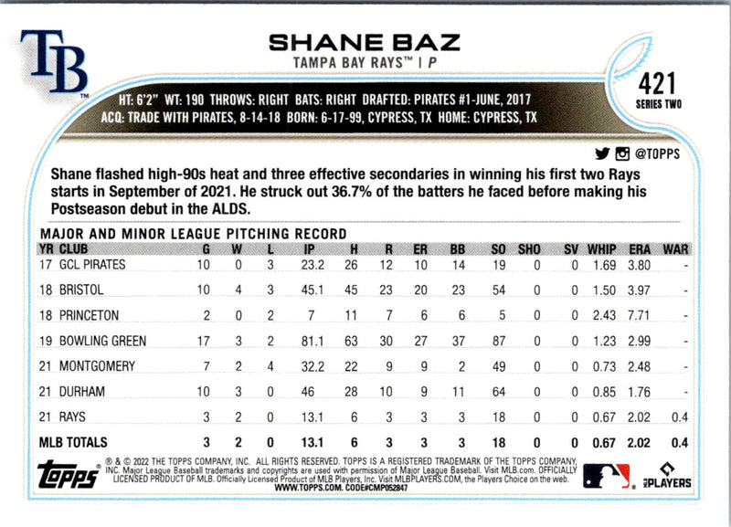 2022 Topps Shane Baz