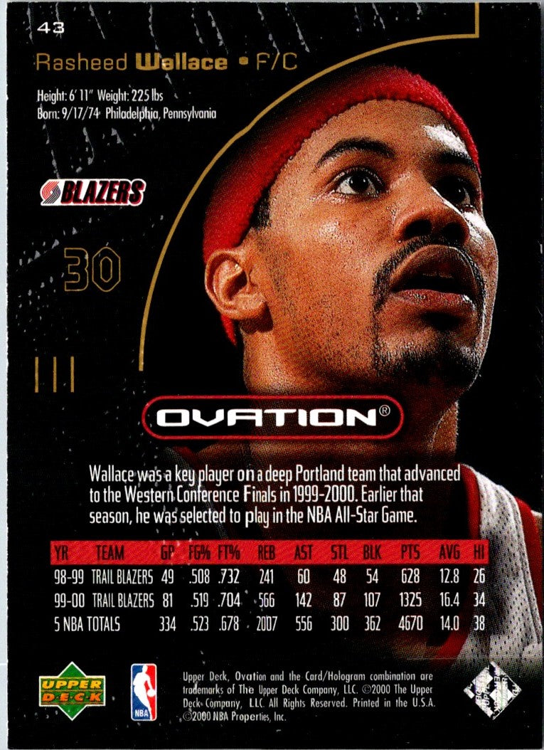 2000 Upper Deck Ovation Rasheed Wallace