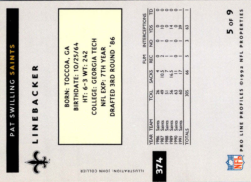 1992 Pro Line Profiles Pat Swilling