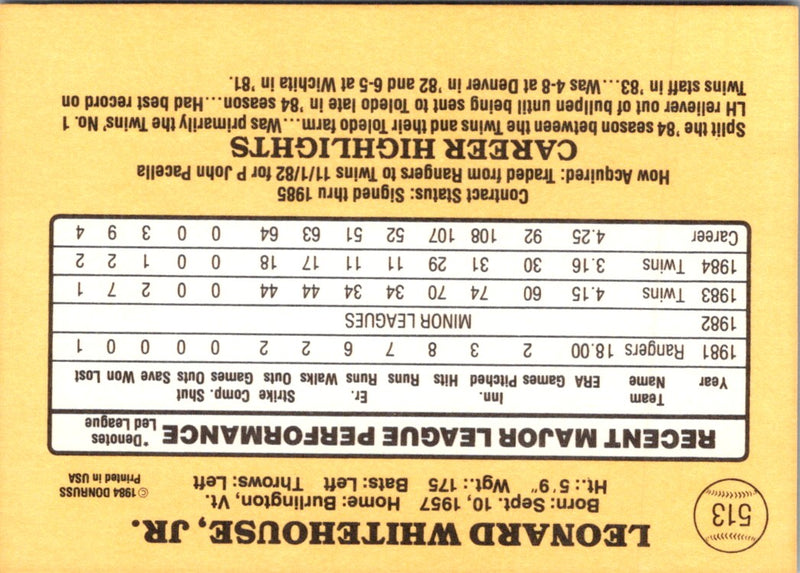 1985 Donruss Len Whitehouse
