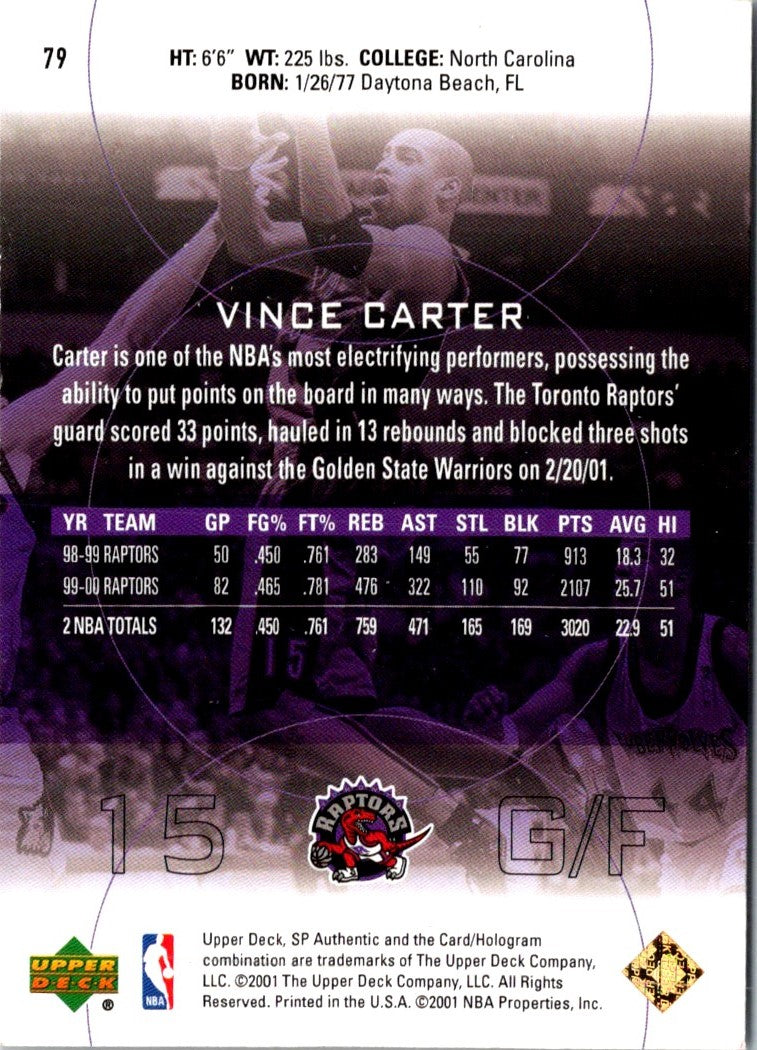 2001 Upper Deck Pros & Prospects Vince Carter