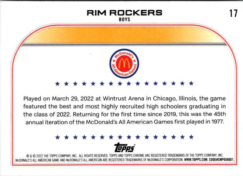 2022 Topps Chrome McDonald's All American Rim Rockers