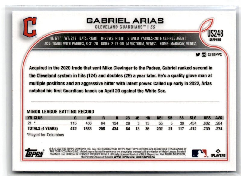 2022 Topps Chrome Update Sapphire Edition Gabriel Arias