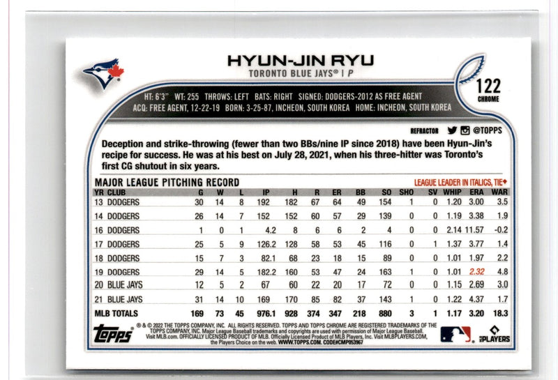 2022 Topps Chrome Hyun-Jin Ryu