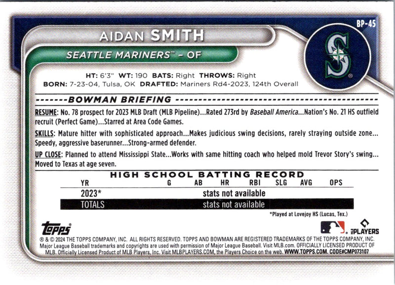 2024 Bowman Prospects Aidan Smith