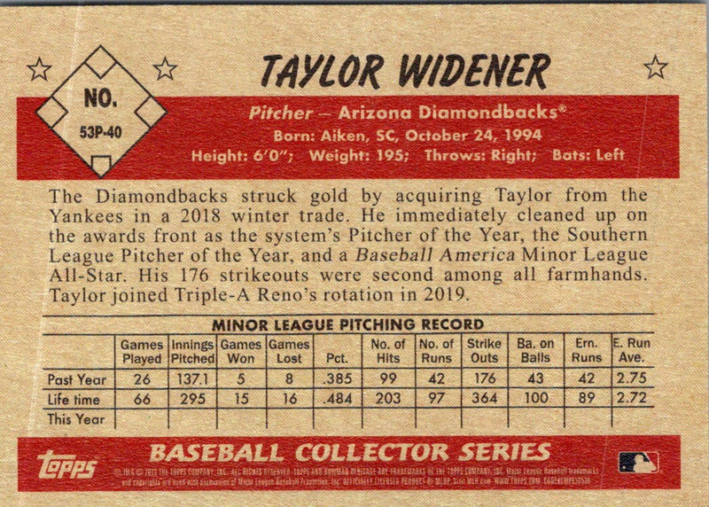 2019 Bowman Heritage Prospects Taylor Widener