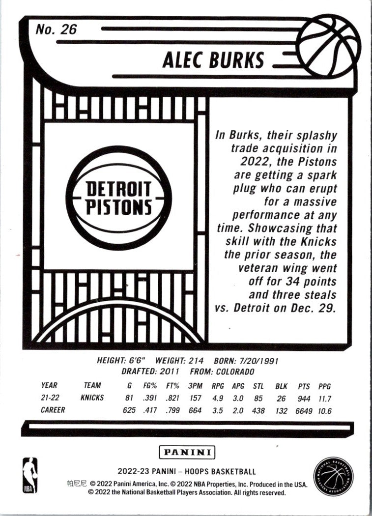 2022 Hoops Blue Alec Burks
