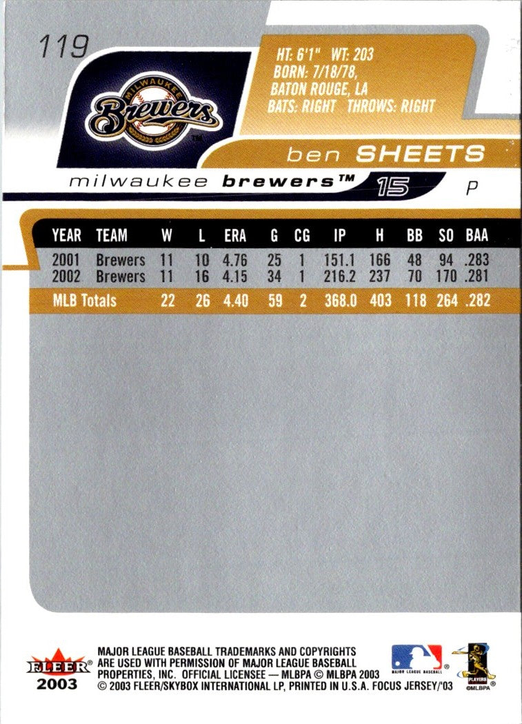 2003 Fleer Focus Jersey Edition Ben Sheets