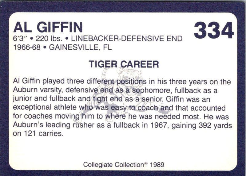 1989 Collegiate Collection Auburn Coke 580 Al Giffin