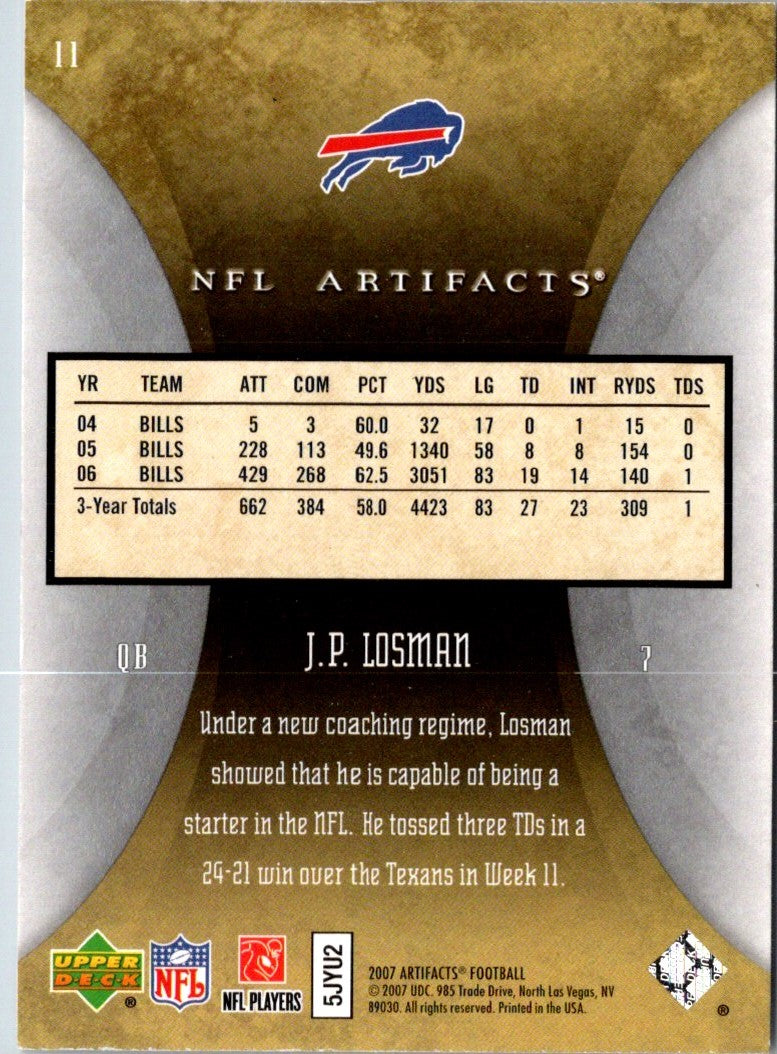 2007 Upper Deck Artifacts J.P. Losman