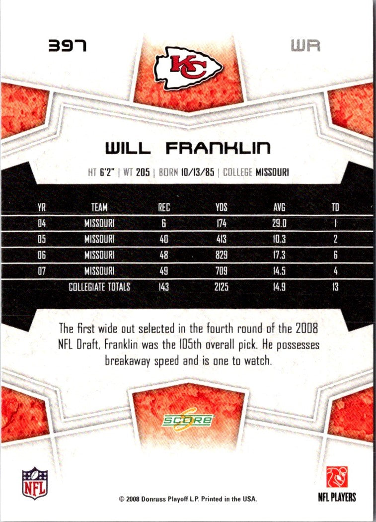 2008 Score Super Bowl XLIII Green Will Franklin