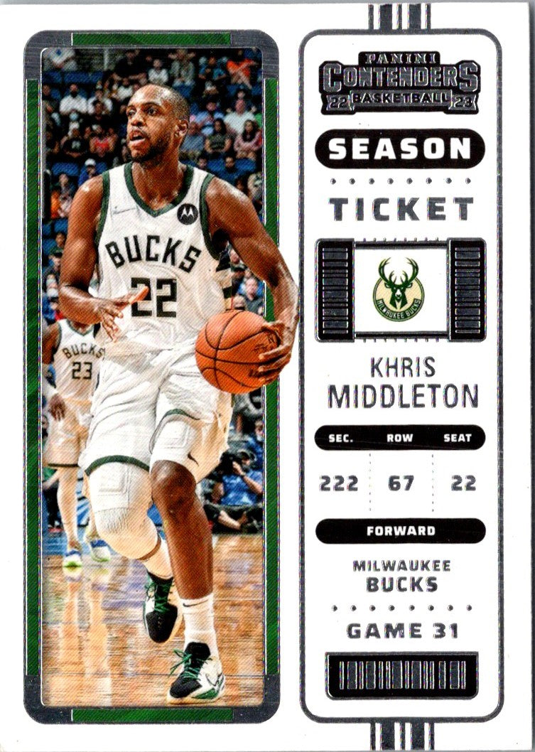 2022 Panini Contenders Game Ticket Green Khris Middleton