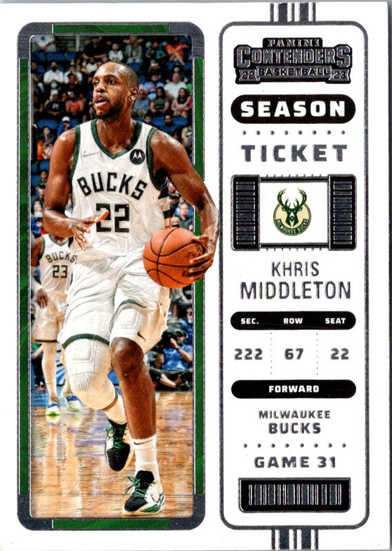 2022 Panini Contenders Game Ticket Green Khris Middleton #37