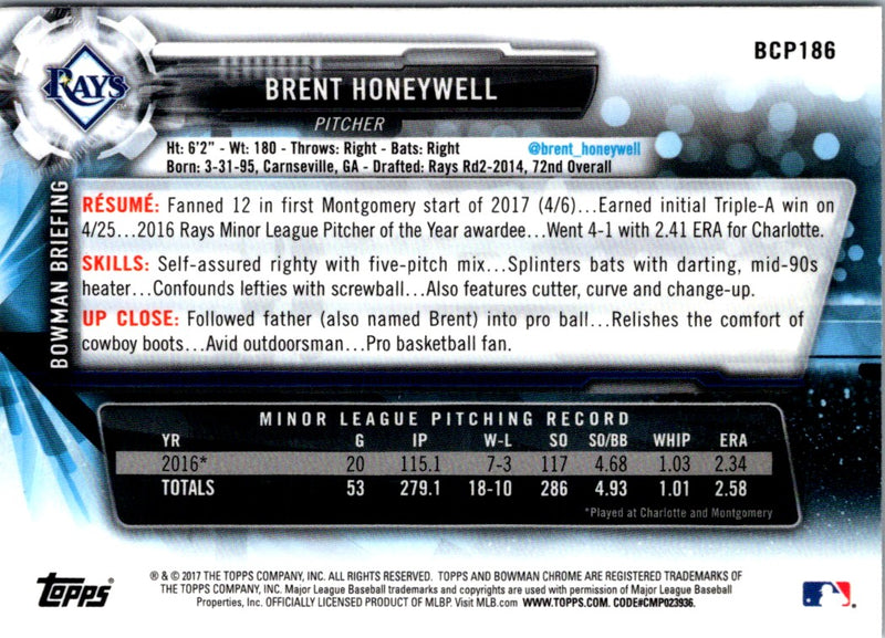 2017 Bowman Chrome Prospects Brent Honeywell