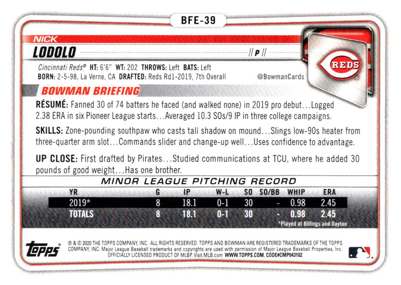 2020 Bowman 1st Edition Nick Lodolo