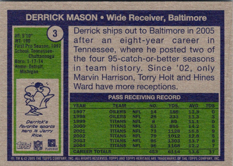 2005 Topps Heritage Derrick Mason
