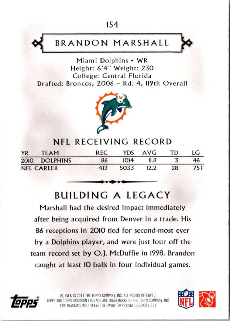 2011 Topps Gridiron Legends Brandon Marshall