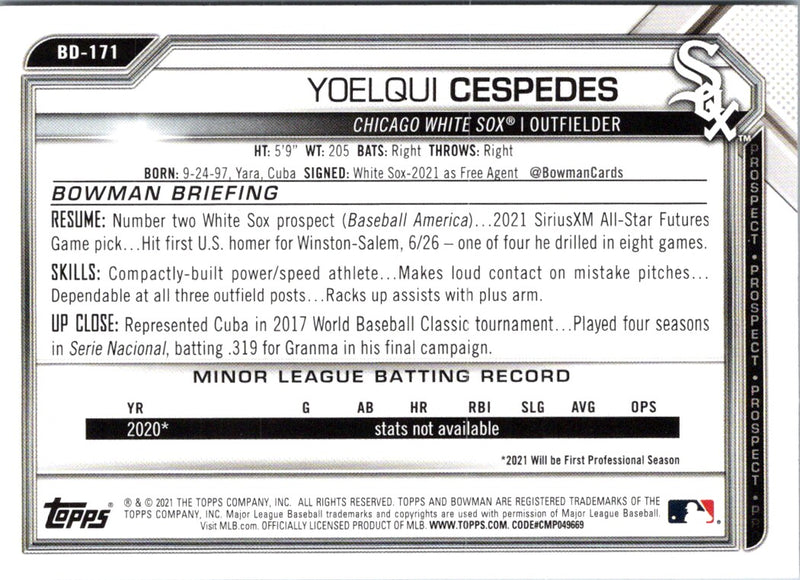 2021 Bowman Draft 1st Edition Yoelqui Cespedes