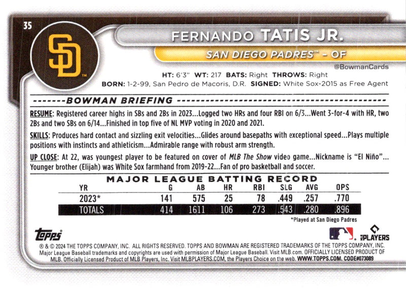 2024 Bowman Green Pattern Fernando Tatis Jr.