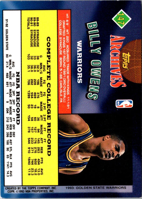 1993 Upper Deck Golden Grahams Billy Owens #3