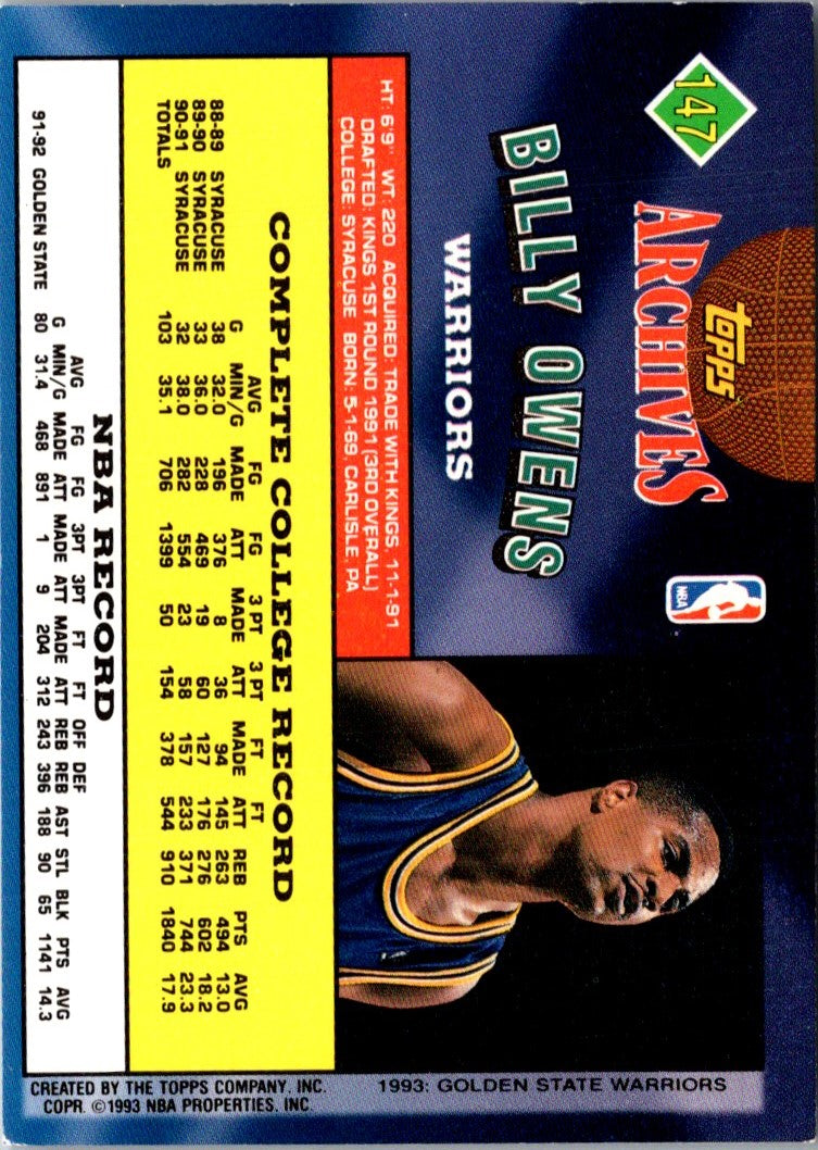 1993 Upper Deck Golden Grahams Billy Owens