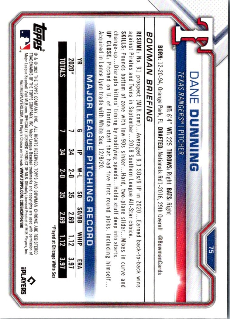 2021 Bowman Chrome Dane Dunning