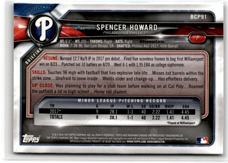 2018 Bowman Chrome Prospects Spencer Howard