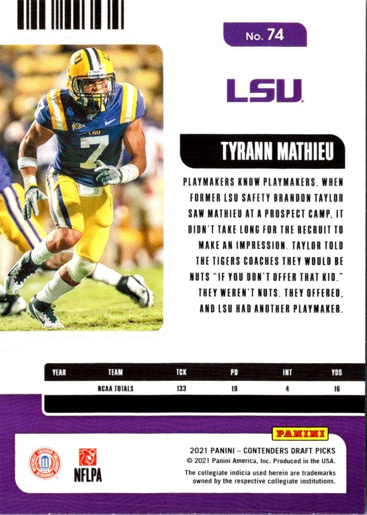 2021 Panini Contenders Draft Picks Game Ticket Purple Tyrann Mathieu