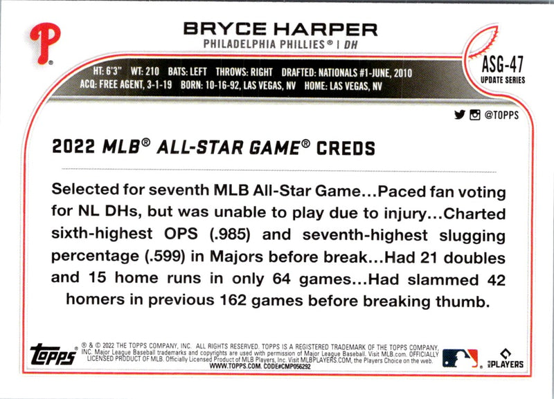 2022 Topps Update 2022 MLB All-Star Game Bryce Harper