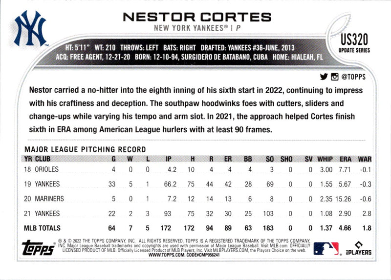 2022 Topps Update Nestor Cortes