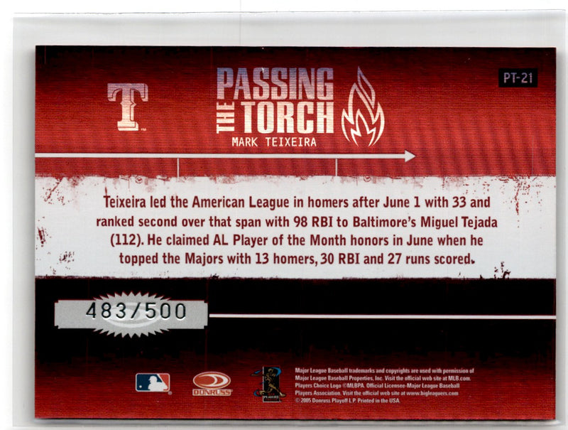 2005 Donruss Elite Passing the Torch Red Mark Teixeira