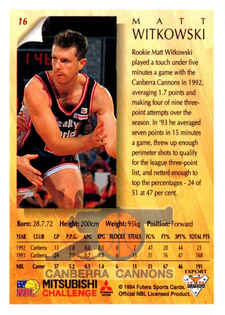 1994 Australian Futera NBL Matt Witkowski