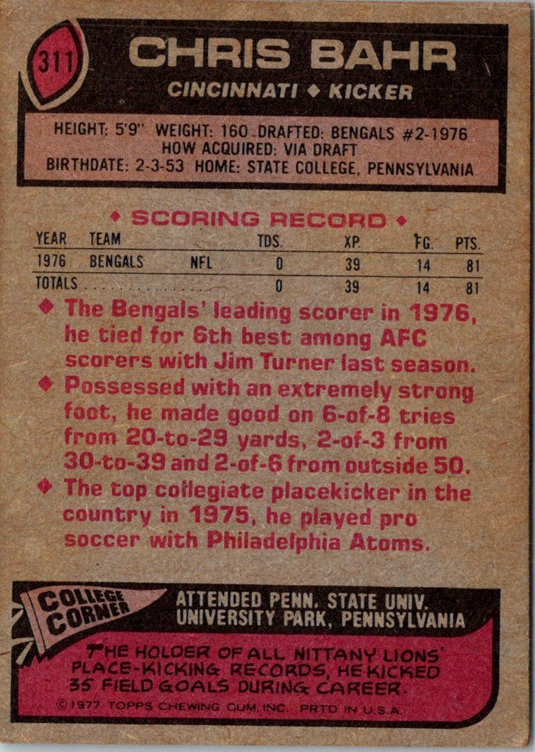 1977 Topps Chris Bahr