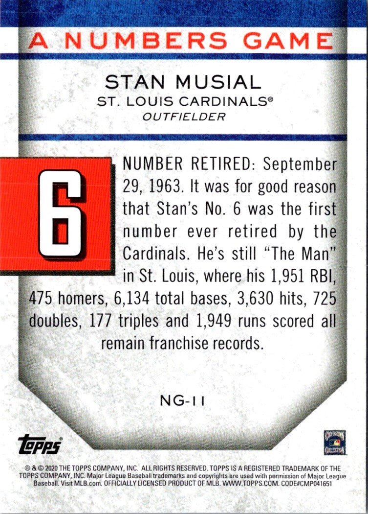 2020 Topps Update A Numbers Game Stan Musial