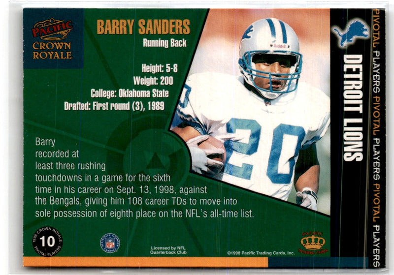 1998 Pacific Crown Royale Pivotal Players Barry Sanders