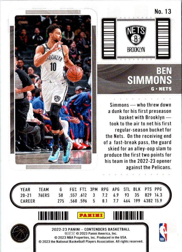 2022 Panini Contenders Season Ticket Ben Simmons