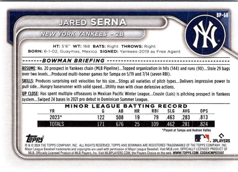 2024 Bowman Prospects Jared Serna